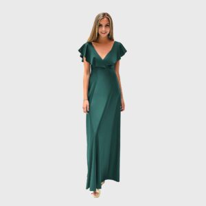 Vestido Largo Marken Verde Botella Lycra Vuelo Grande Maria Paskaro
