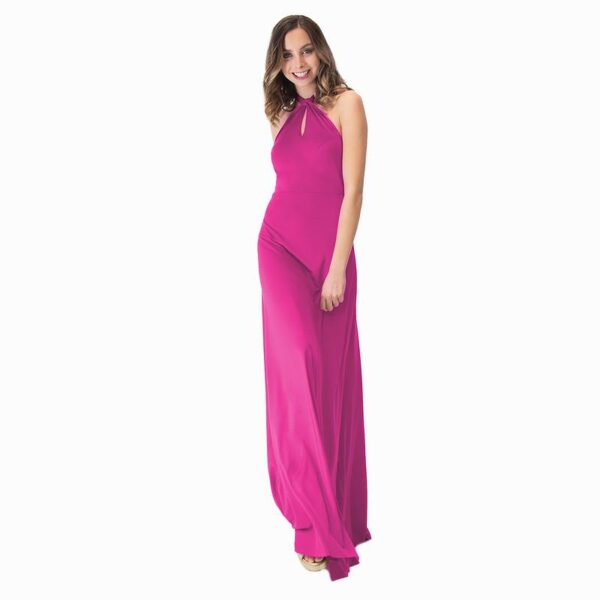 Vestido Largo Oporto Fucsia Lycra Halter Amarra Maria Paskaro