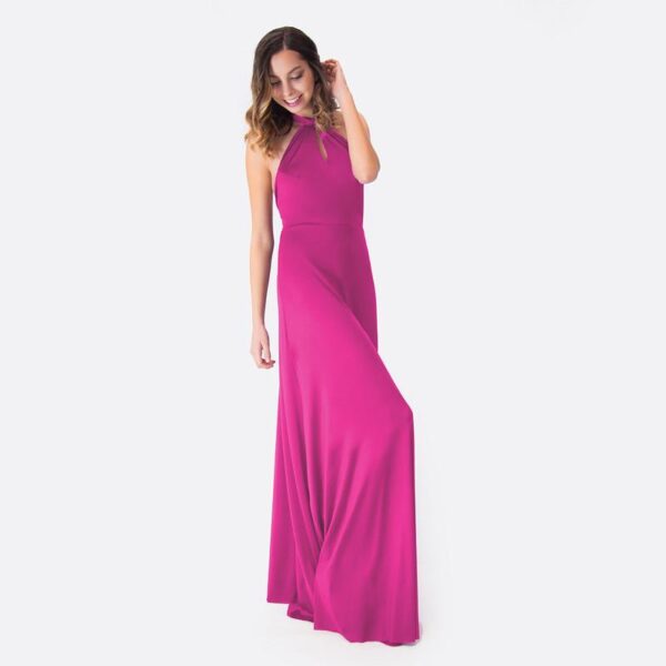 Vestido Largo Oporto Fucsia Lycra Halter Amarra Maria Paskaro - Imagen 2