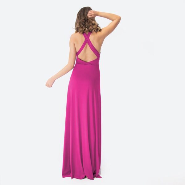 Vestido Largo Oporto Fucsia Lycra Halter Amarra Maria Paskaro - Imagen 3