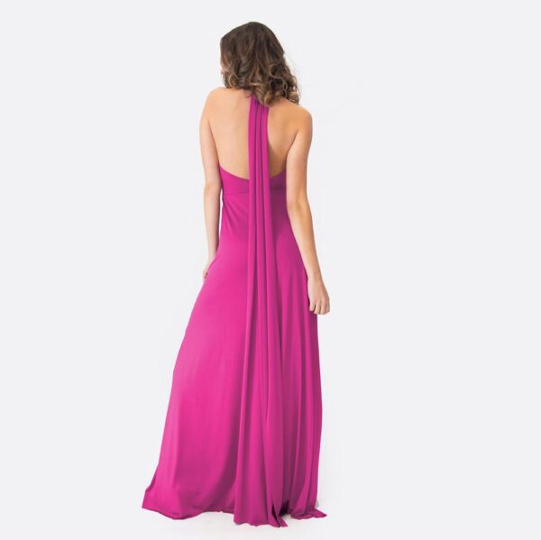 Vestido Largo Oporto Fucsia Lycra Halter Amarra Maria Paskaro - Imagen 4