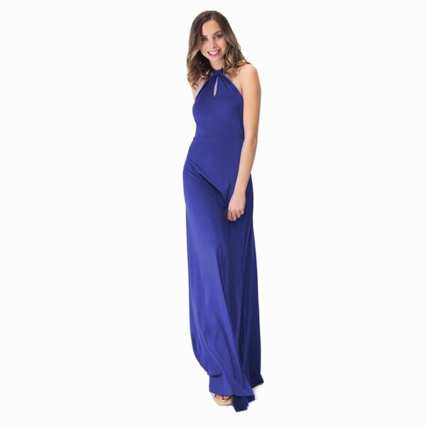 Vestido Largo Oporto Azulino Lycra Halter Amarra Maria Paskaro