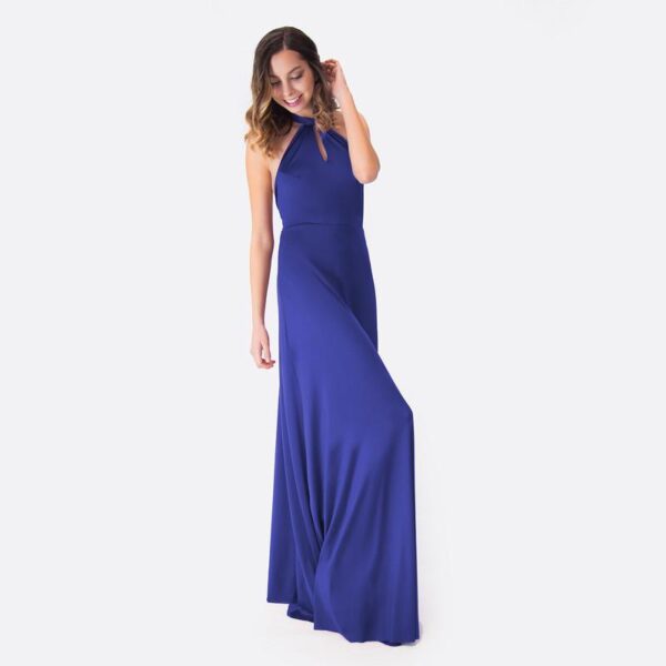 Vestido Largo Oporto Azulino Lycra Halter Amarra Maria Paskaro - Imagen 3