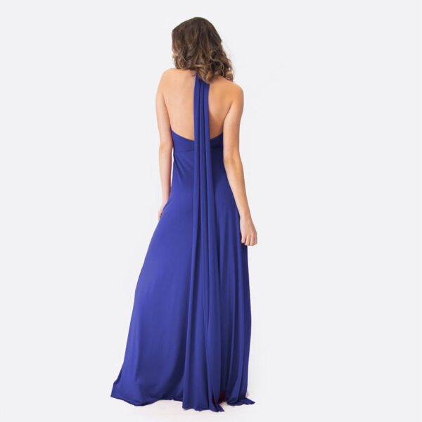 Vestido Largo Oporto Azulino Lycra Halter Amarra Maria Paskaro - Imagen 5