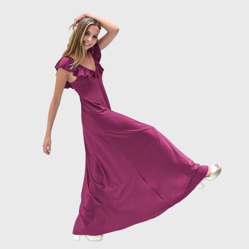 Vestido Largo Palermo Frambuesa Lycra Vuelos Maria Paskaro