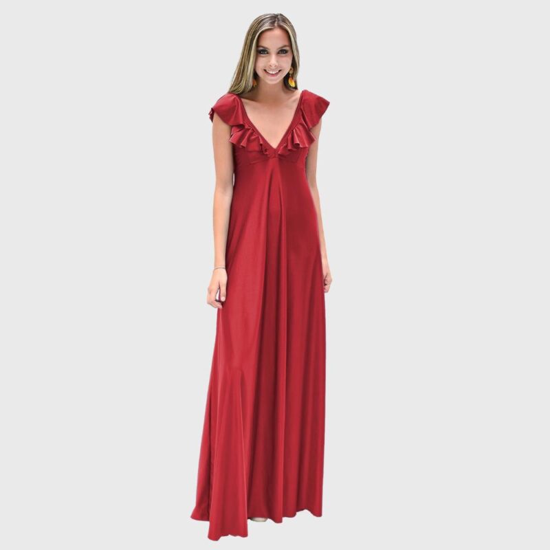Vestido Largo Palermo Rojo Italiano Lycra Vuelos Maria Paskaro