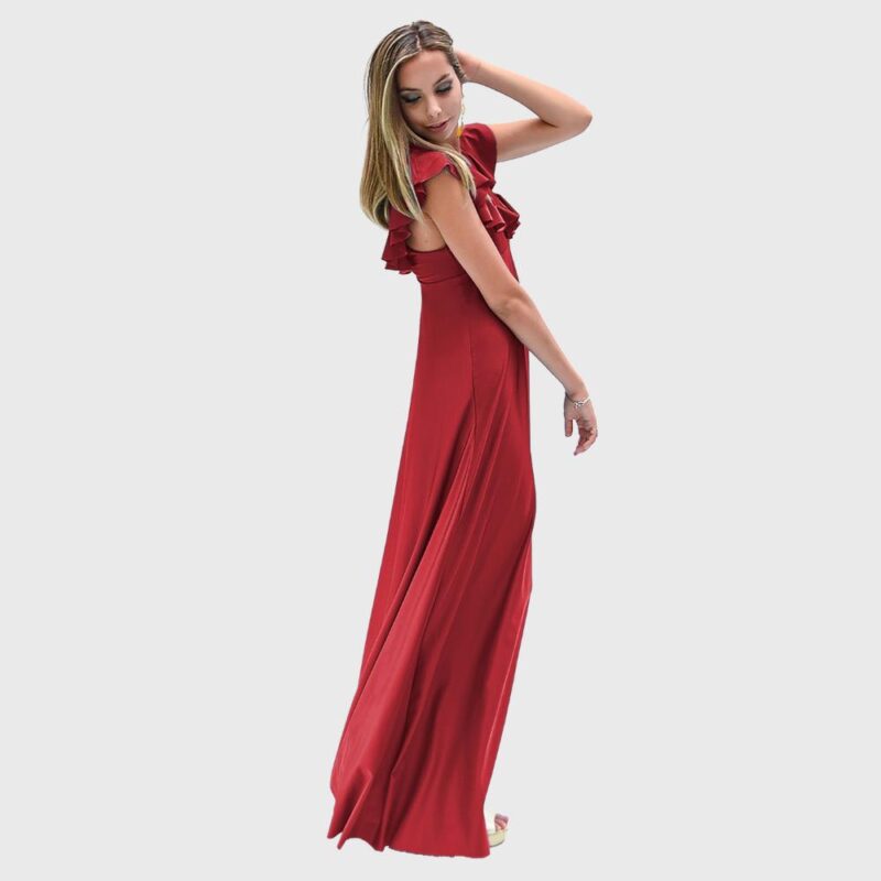 Vestido Largo Palermo Rojo Italiano Lycra Vuelos Maria Paskaro