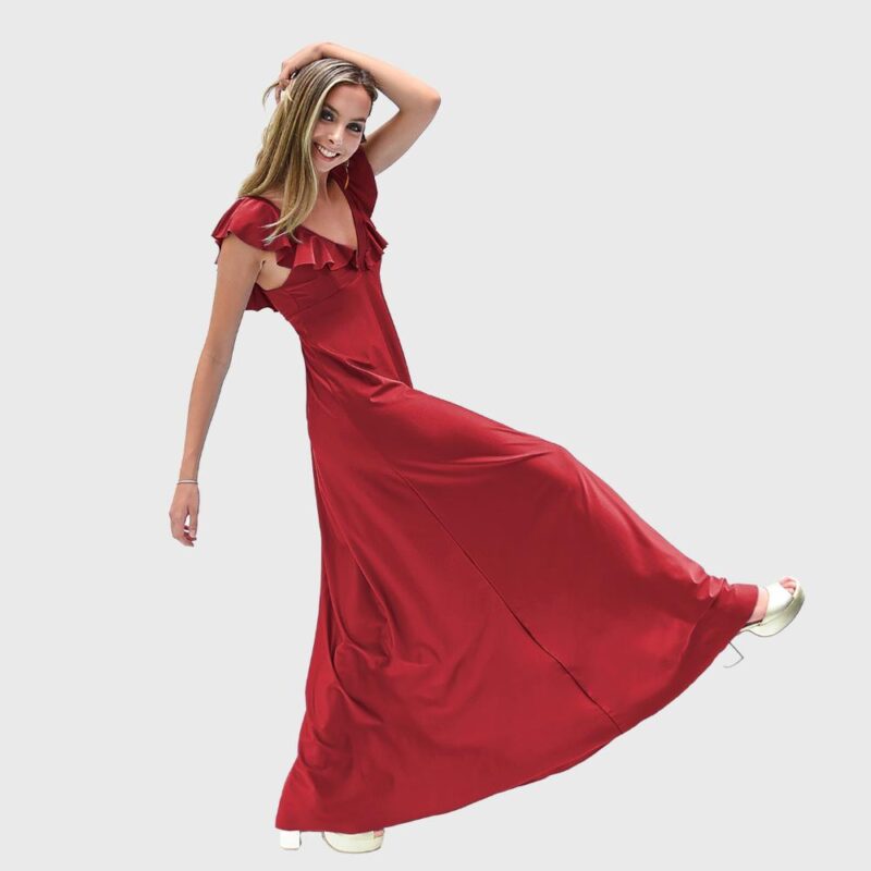 Vestido Largo Palermo Rojo Italiano Lycra Vuelos Maria Paskaro
