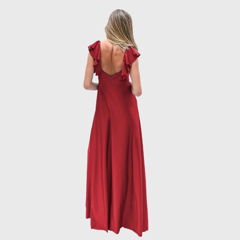Vestido Largo Palermo Rojo Italiano Lycra Vuelos Maria Paskaro