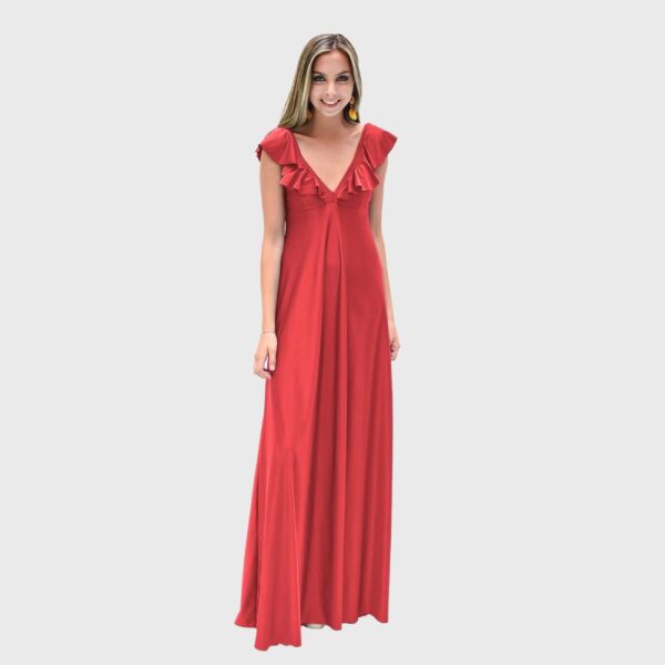 Vestido Largo Palermo Rojo Furioso Lycra Vuelos Maria Paskaro