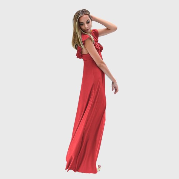 Vestido Largo Palermo Rojo Furioso Lycra Vuelos Maria Paskaro - Imagen 2