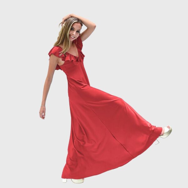 Vestido Largo Palermo Rojo Furioso Lycra Vuelos Maria Paskaro - Imagen 3