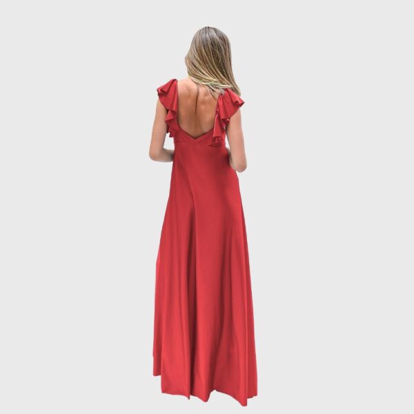 Vestido Largo Palermo Rojo Furioso Lycra Vuelos Maria Paskaro - Imagen 4