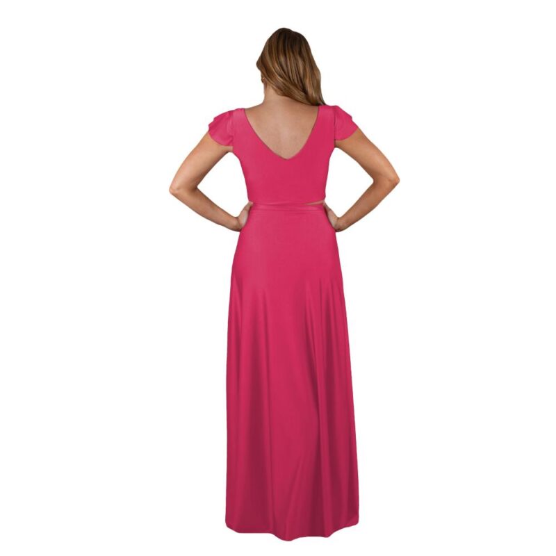 Conjunto Lima Fucsia Lycra Falda Lazo Maria Paskaro