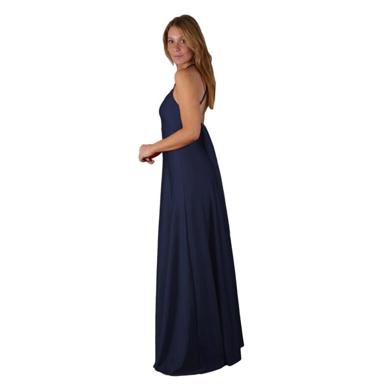 Vestido Largo Paris Azul Marino Lycra Lazo Maria Paskaro
