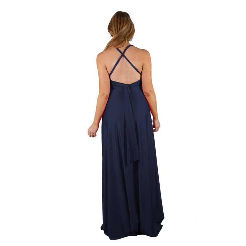 Vestido Largo Paris Azul Marino Lycra Lazo Maria Paskaro