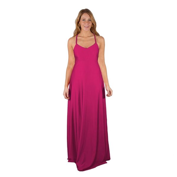 Vestido Largo Paris Fucsia Lycra Lazo Maria Paskaro