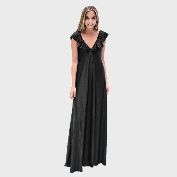 Vestido Largo Palermo Negro Lycra Vuelos Maria Paskaro