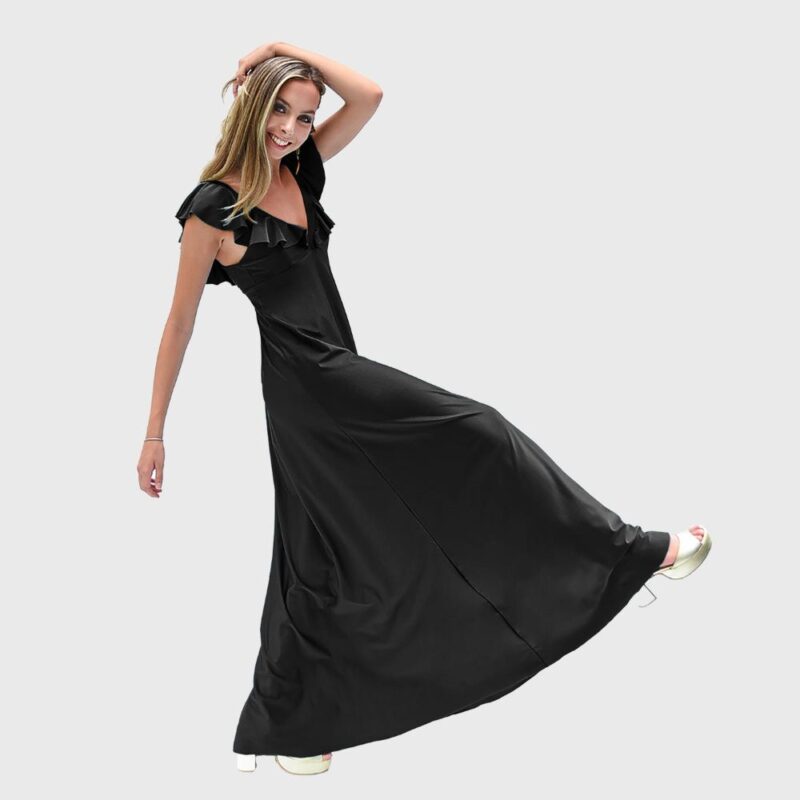 Vestido Largo Palermo Negro Lycra Vuelos Maria Paskaro