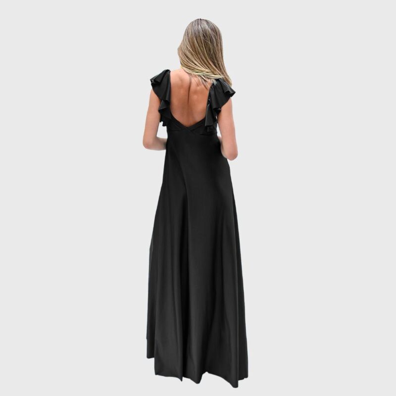 Vestido Largo Palermo Negro Lycra Vuelos Maria Paskaro