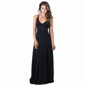 Vestido Largo Paris Negro Lycra Lazo Maria Paskaro