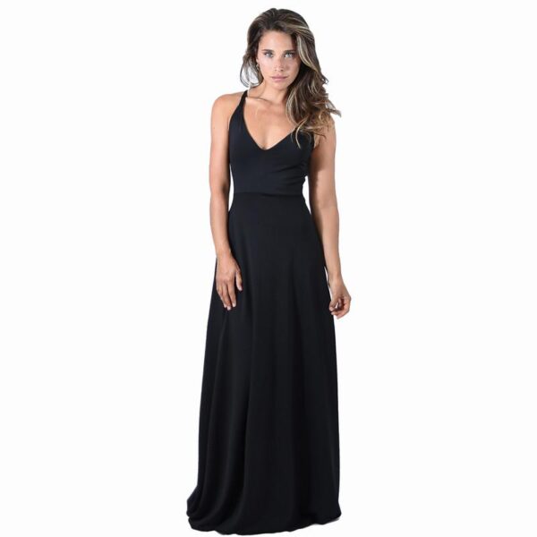 Vestido Largo Paris Negro Lycra Lazo Maria Paskaro