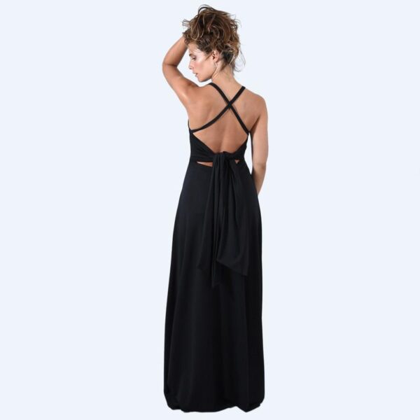 Vestido Largo Paris Negro Lycra Lazo Maria Paskaro - Imagen 3