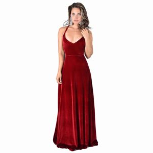 Vestido Largo Paris Rojo Terciopelo Lazo Maria Paskaro