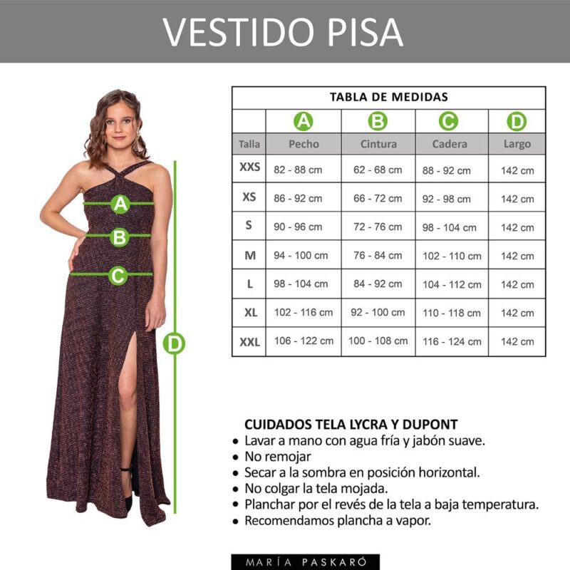 Vestido Largo Pisa Negro Lineas Cobre Lycra Maria Paskaro