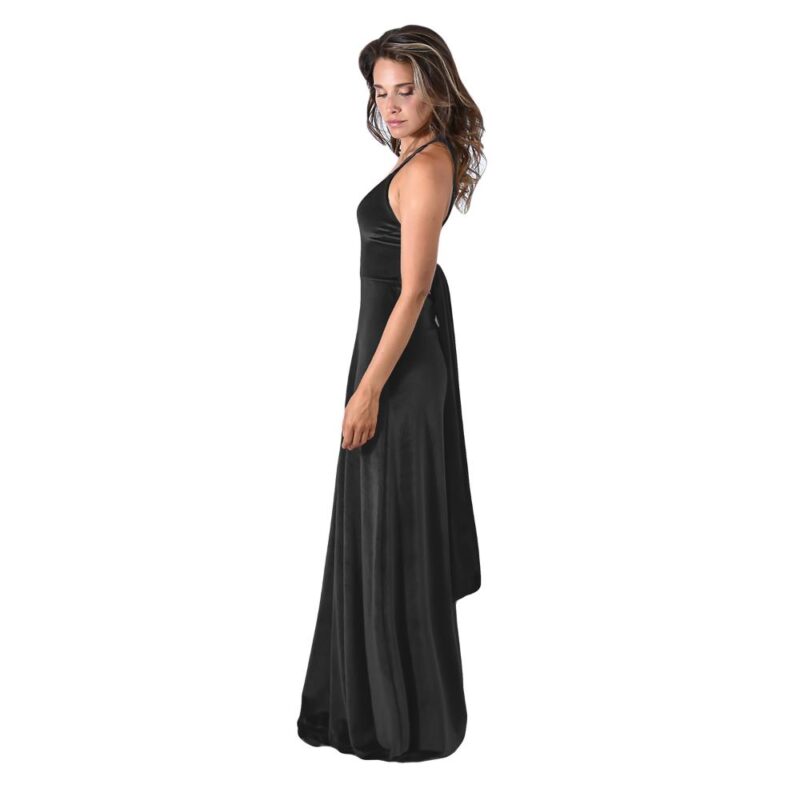 Vestido Largo Paris Negro Terciopelo Lazo Maria Paskaro