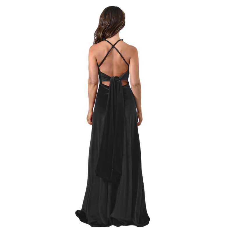 Vestido Largo Paris Negro Terciopelo Lazo Maria Paskaro
