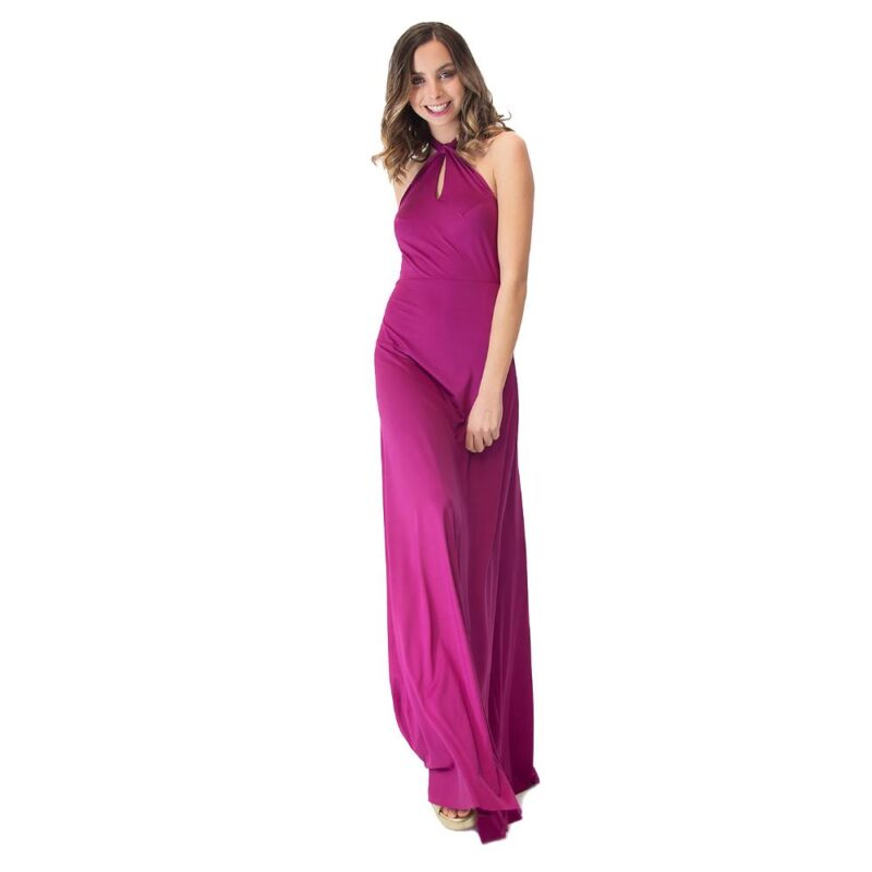 Vestido Largo Oporto Magenta Lycra Halter Amarra Maria Paskaro