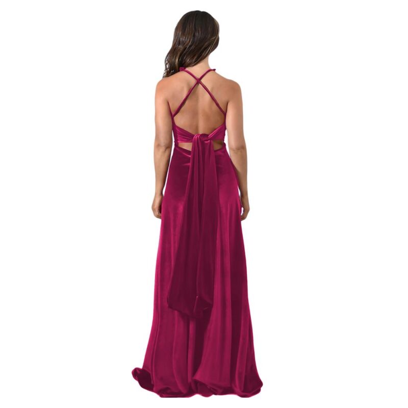 Vestido Largo Paris Fucsia Terciopelo Lazo Maria Paskaro