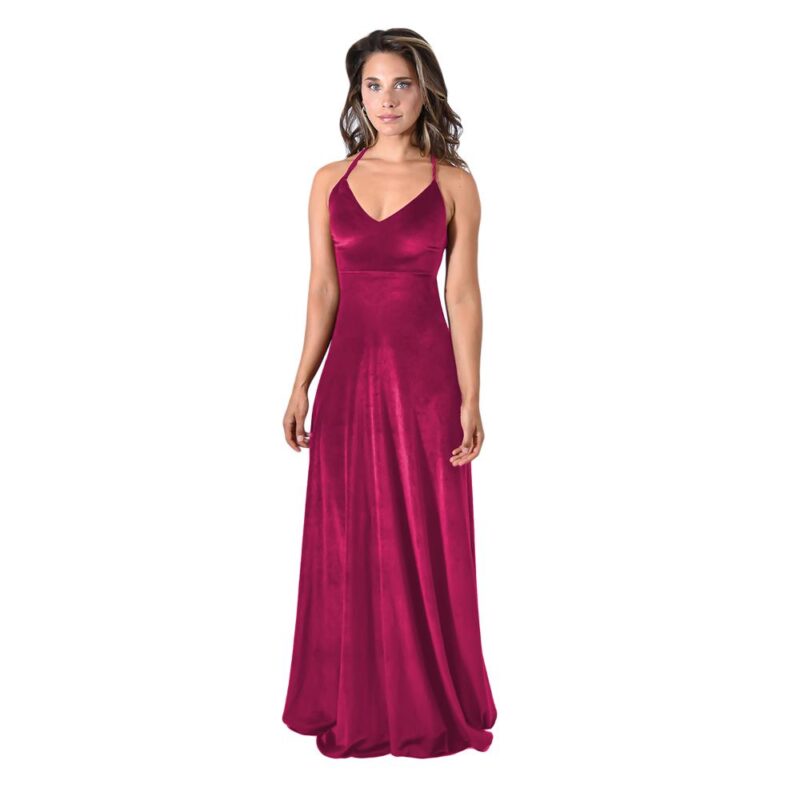 Vestido Largo Paris Fucsia Terciopelo Lazo Maria Paskaro