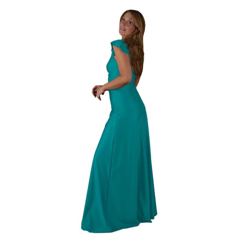 Conjunto Lima Turquesa Lycra Falda Lazo Maria Paskaro