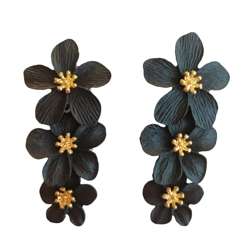 Aros Azucena Negro 3 Flores María Paskaro