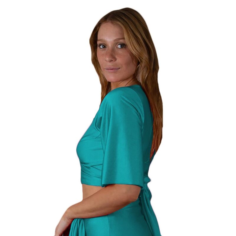 Conjunto Monaco Turquesa Lycra Falda Lazo Maria Paskaro