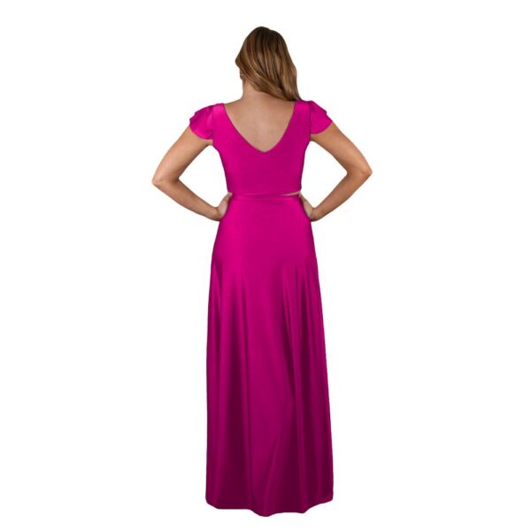 Conjunto Lima Magenta Lycra Dupont Falda Lazo Maria Paskaro - Imagen 3