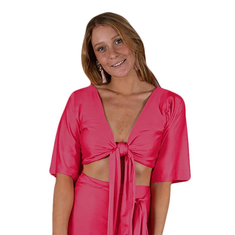 Conjunto Monaco Fucsia Lycra Falda Lazo Maria Paskaro
