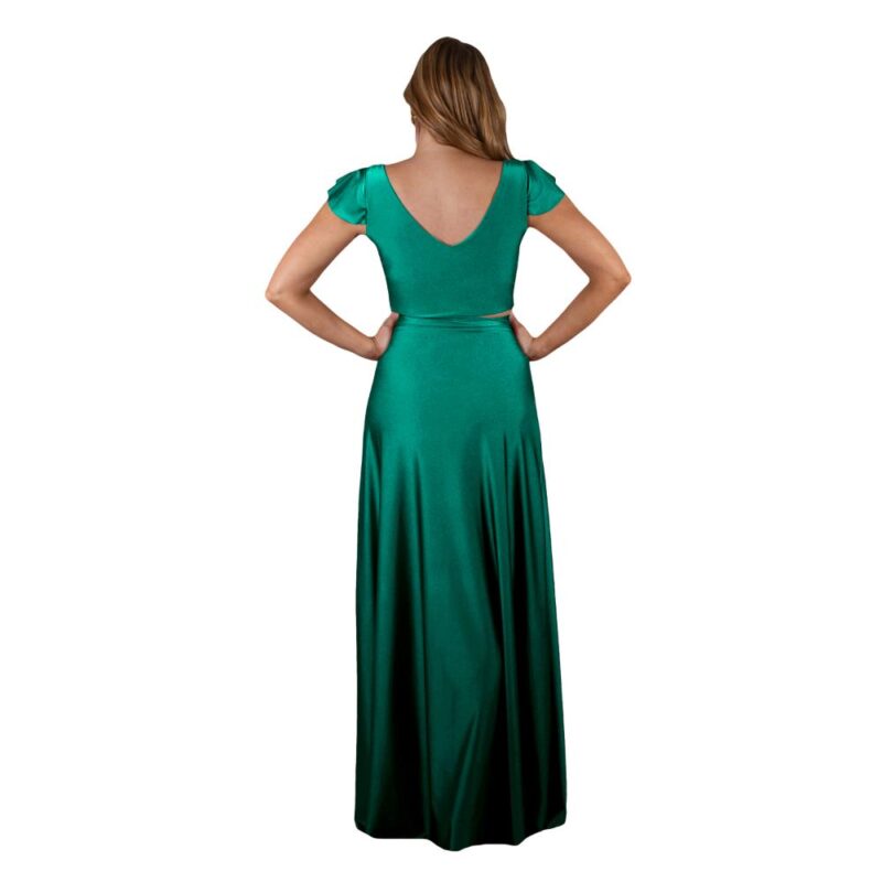 Conjunto Lima Esmeralda Lycra Dupont Falda Lazo Maria Paskaro