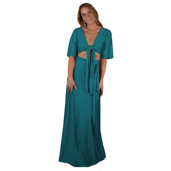 Conjunto Monaco Petroleo Lycra Falda Lazo Maria Paskaro