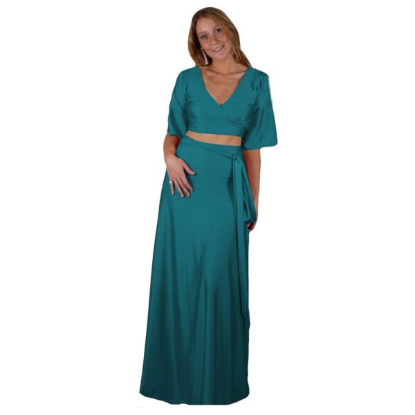 Conjunto Monaco Petroleo Lycra Falda Lazo Maria Paskaro - Imagen 2