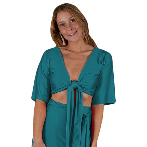 Conjunto Monaco Petroleo Lycra Falda Lazo Maria Paskaro - Imagen 3