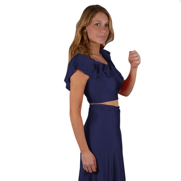 Conjunto Marken Azul Marino Lycra Falda Lazo Maria Paskaro - Imagen 4