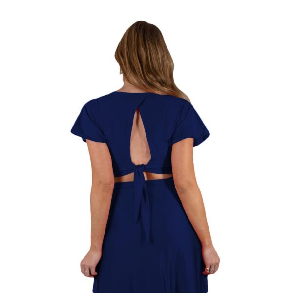 Conjunto Roma Azul Marino Lycra Falda Lazo Maria Paskaro - Imagen 2