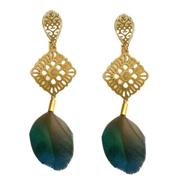 Aros de Pluma Monal Verde Dorado Maria Paskaro