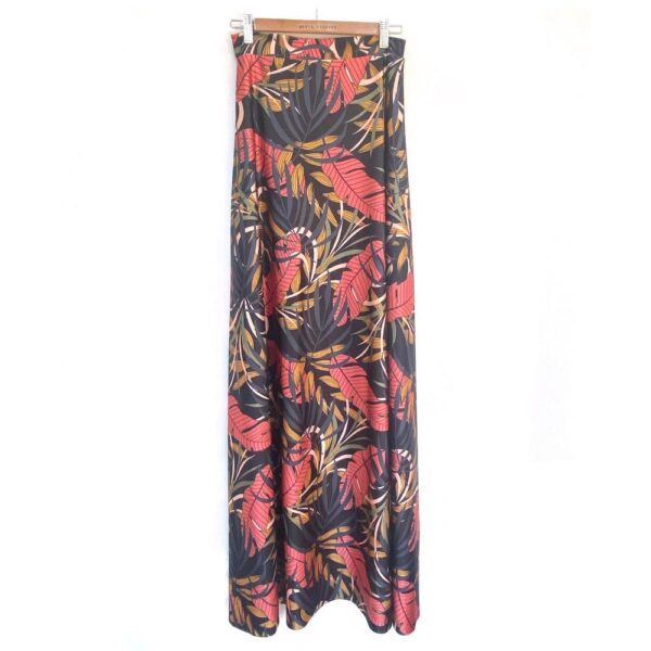 Falda Larga Bristol Negro Palmeras Lycra Maria Paskaro
