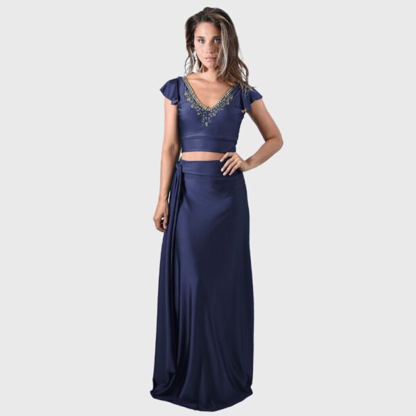 Falda Larga Veracruz Azul Marino Lycra Maria Paskaro - Imagen 4