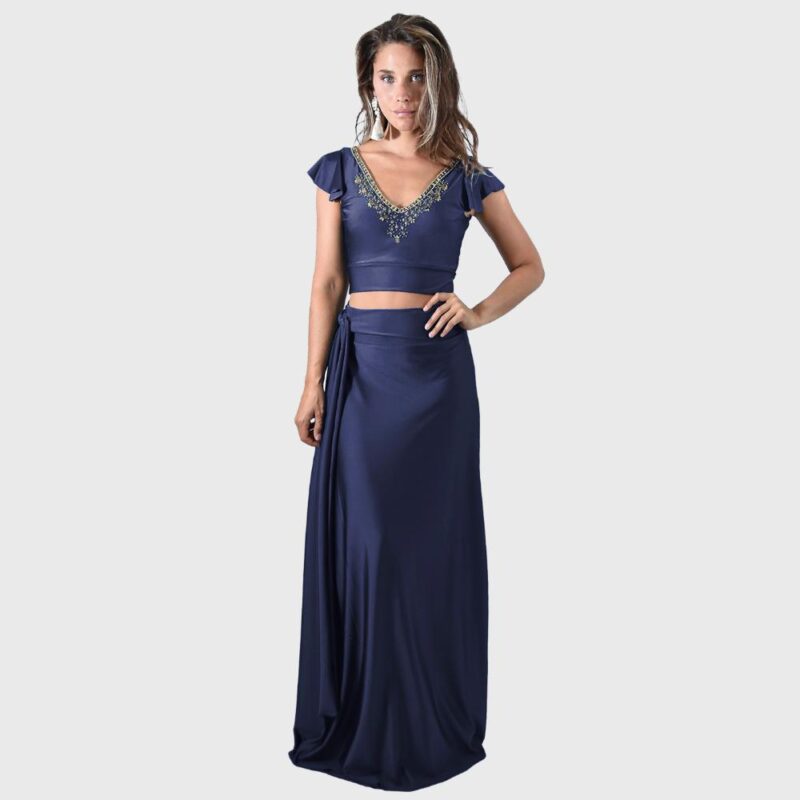 Falda Larga Veracruz Azul Marino Lycra Maria Paskaro