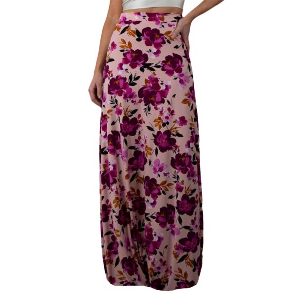 Falda Larga Bristol Rosado Flores Lycra Maria Paskaro